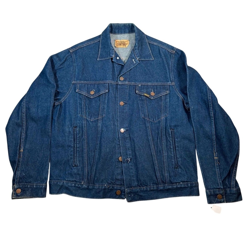 Vintage Roebucks Sears Denim Trucker Jacket Indigo Blue Western Mens Size 46